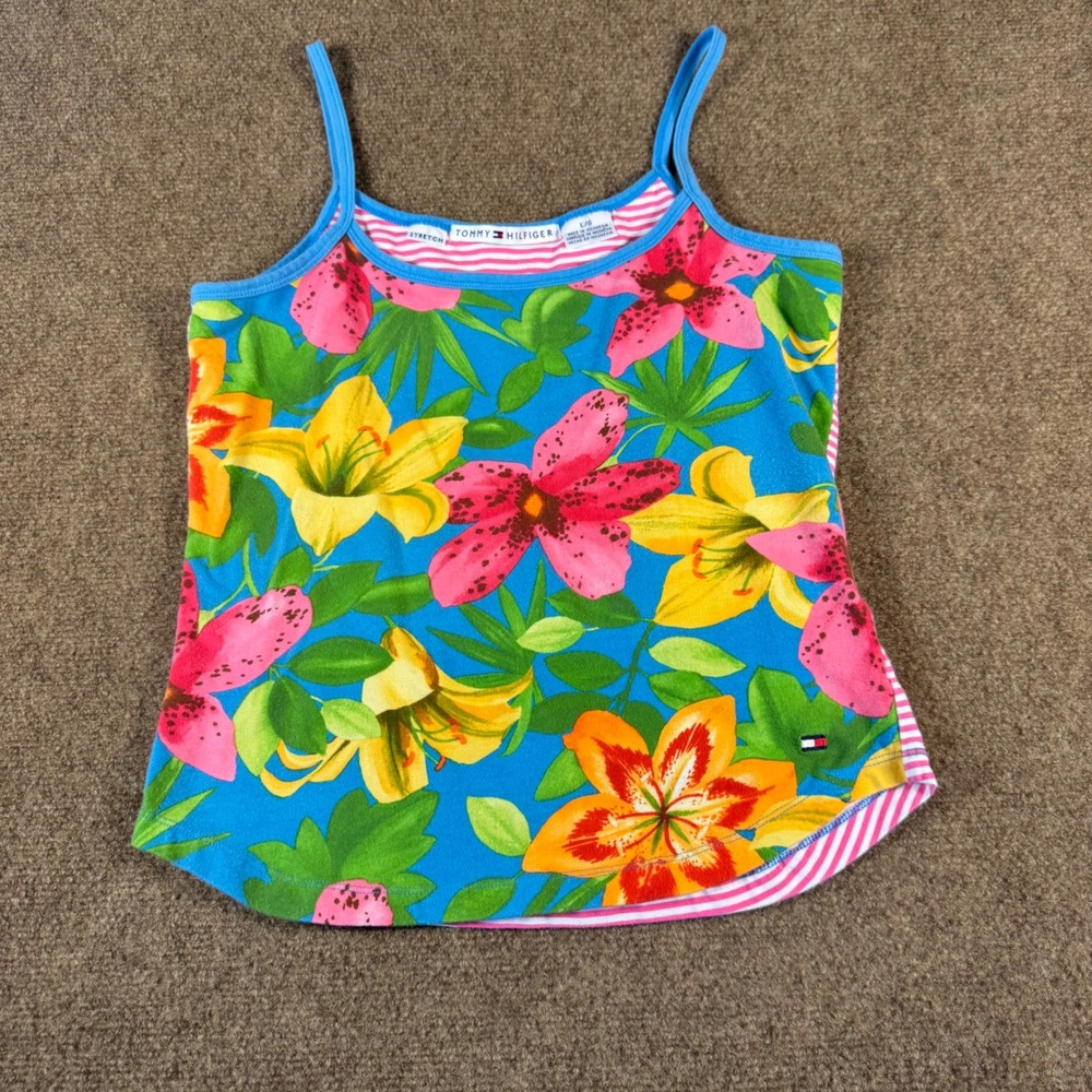 Vintage Y2K Tommy Hilfiger Floral Tropical Cami Top Hibiscus 90s Large (S)